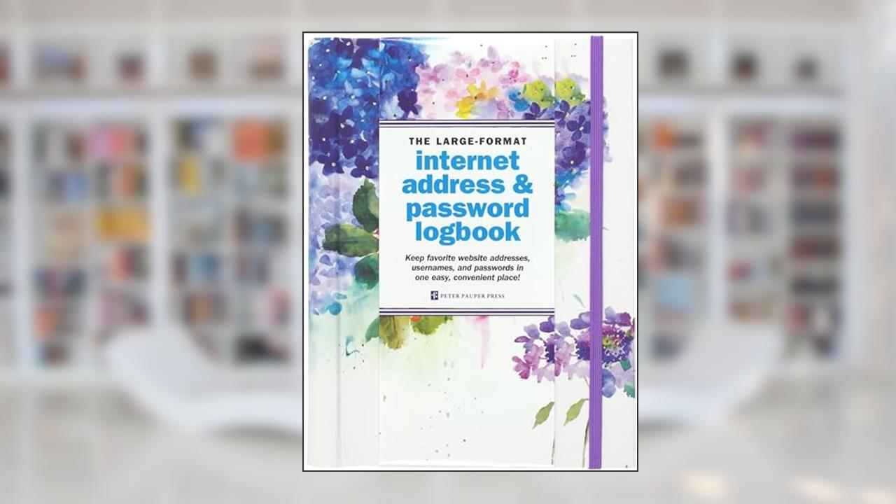 Hydrangeas Large-format Internet Address & Password Logbook (removable cover band for security), written by Peter Pauper Press