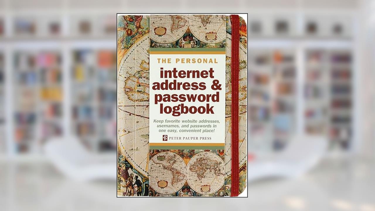 Old World Internet Address & Password Logbook (removable cover band for security), written by Peter Pauper Press
