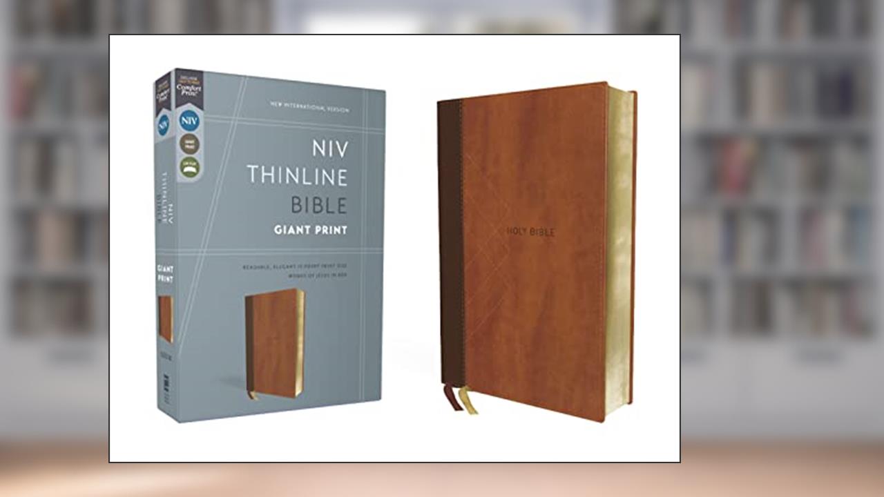 NIV, Thinline Bible, Giant Print, Leathersoft, Brown, Red Letter, Comfort Print, written by Zondervan