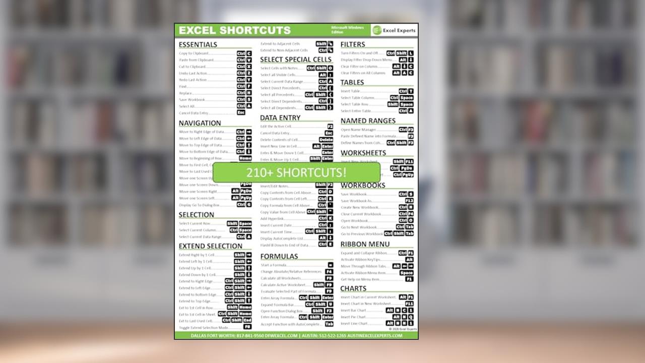 Microsoft Excel Laminated Two-Sided Keyboard Shortcut Guide - Windows Edition, written by Excel Experts