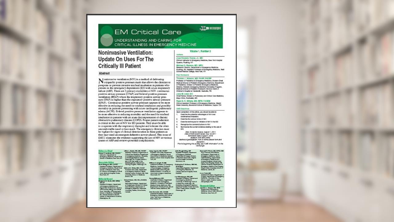 Noninvasive Ventilation: Update On Uses For The Critically Ill Patient, written by Jose Dionisio Torres Jr MD; Michael S. Radeos MD MPH