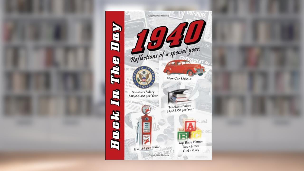 1940 Back In The Day - 24-page Greeting Card / Booklet with Envelope (5 x 7 Size) - Great for Birthdays, Anniversaries, Reunions, Graduations, Client & Corporate Gifts, written by 3 Oak Publishing