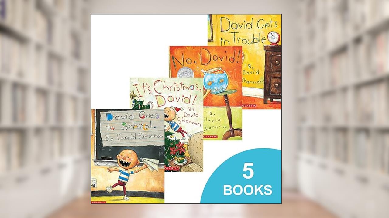No, David! 5 Book Set (No, David!, Grow Up David!, It's Christmas, David!, David Gets Into Trouble, and David Goes to School), written by David Shannon