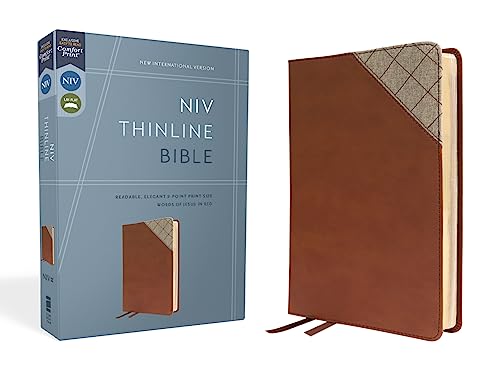 Read NIV, Thinline Bible, Leathersoft, Brown, Red Letter, Comfort Print, written by Zondervan