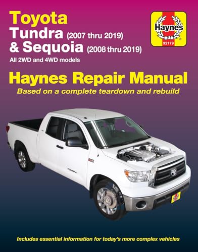 Read Toyota Tundra 2007 thru 2019 and Sequoia 2008 thru 2019 Haynes Repair Manual: All 2WD and 4WD models, written by Editors of Haynes Manuals Read Toyota Tundra 2007 thru 2019 and Sequoia 2008 thru 2019 Haynes Repair Manual: All 2WD and 4WD models, written by Editors of Haynes Manuals