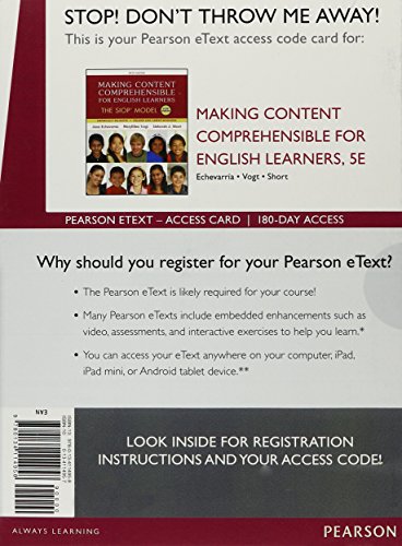 Read Making Content Comprehensible for English Learners: The SIOP Model -- Enhanced Pearson eText, written by Jana Echevarria; MaryEllen Vogt; Deborah Short Read Making Content Comprehensible for English Learners: The SIOP Model -- Enhanced Pearson eText, written by Jana Echevarria; MaryEllen Vogt; Deborah Short