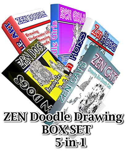 Read Zen Doodle Drawing BOX SET 5-in-1: Zen Cats, Zen Dogs, Zen Horses, Zen Underwater Life,Zen Girls, written by Jane McKenty