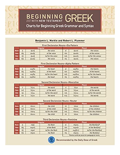 Read Charts for Beginning Greek Grammar and Syntax: A Quick Reference Guide to Beginning with New Testament Greek, written by Robert L. Plummer; Benjamin L. Merkle Read Charts for Beginning Greek Grammar and Syntax: A Quick Reference Guide to Beginning with New Testament Greek, written by Robert L. Plummer; Benjamin L. Merkle