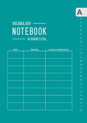 Read Vocabulary Notebook Alphabetical: A5 Medium Notebook 3 Columns with A-Z Tabs Printed | Smart Design Teal, written by Emily Grace Read Vocabulary Notebook Alphabetical: A5 Medium Notebook 3 Columns with A-Z Tabs Printed | Smart Design Teal, written by Emily Grace