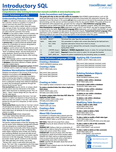 Read Introductory SQL Quick Reference Training Card - Laminated Tutorial Guide Cheat Sheet (Instructions and Tips), written by TeachUcomp Inc Read Introductory SQL Quick Reference Training Card - Laminated Tutorial Guide Cheat Sheet (Instructions and Tips), written by TeachUcomp Inc
