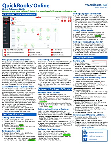 Read QuickBooks Online Quick Reference Training Card - Laminated Tutorial Guide Cheat Sheet (Instructions and Tips), written by TeachUcomp Inc Read QuickBooks Online Quick Reference Training Card - Laminated Tutorial Guide Cheat Sheet (Instructions and Tips), written by TeachUcomp Inc
