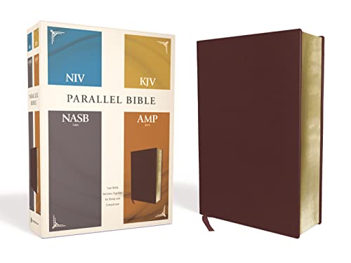 Read NIV, KJV, NASB, Amplified, Parallel Bible, Bonded Leather, Burgundy: Four Bible Versions Together for Study and Comparison, written by Zondervan