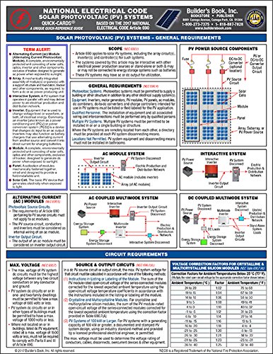 Read Solar Photovoltaic (PV) Systems based on 2017 National Electrical Code (NEC) Quick-Card, written by Builders Book Inc Read Solar Photovoltaic (PV) Systems based on 2017 National Electrical Code (NEC) Quick-Card, written by Builders Book Inc